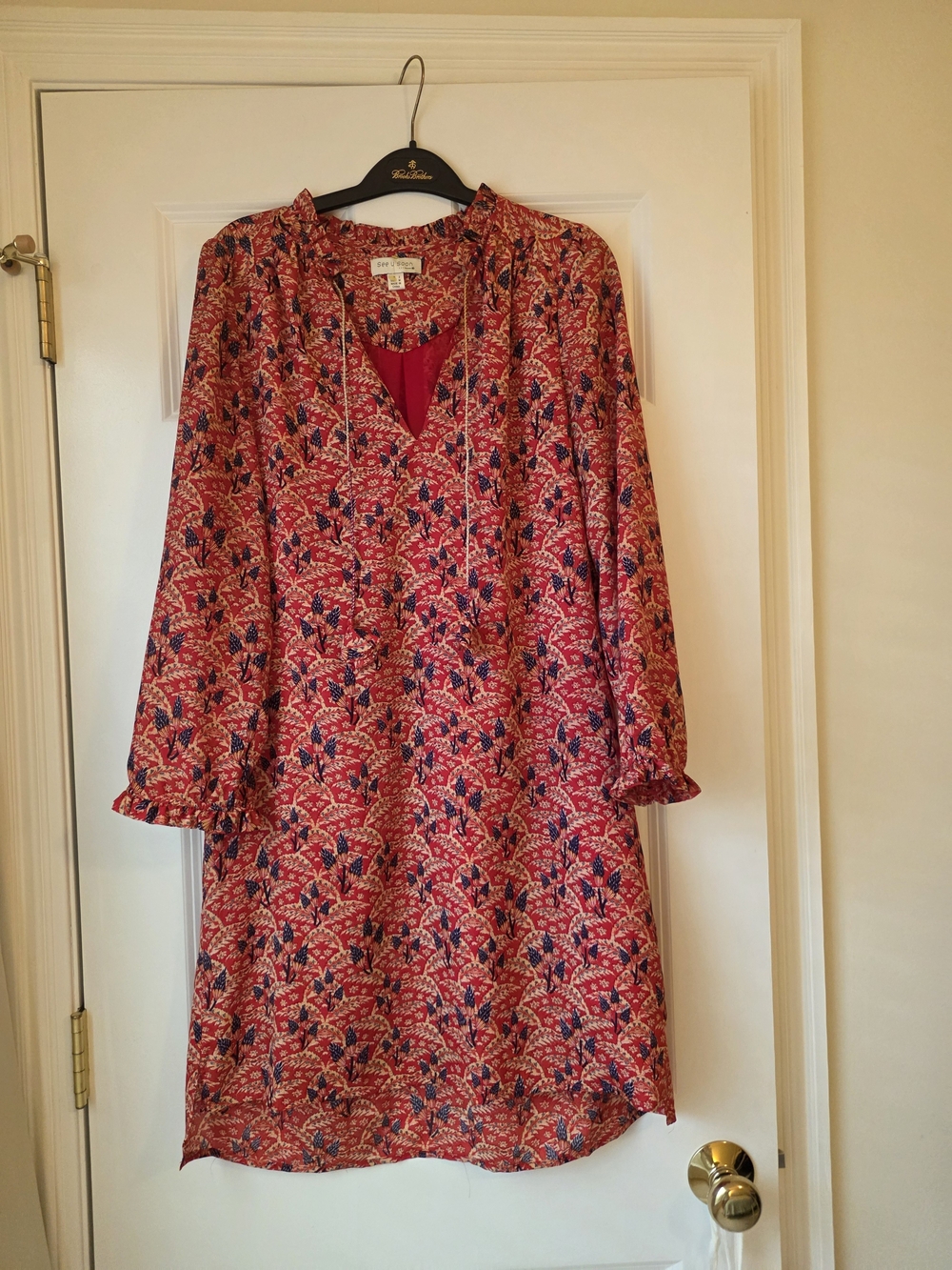 Paisley-Print Long Sleeve Dress in Red by Ann Taylor
